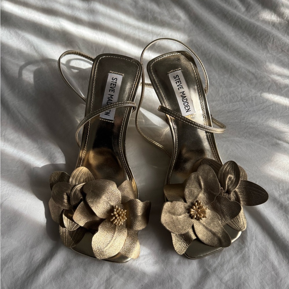 Gold Floral Heeled Sandals